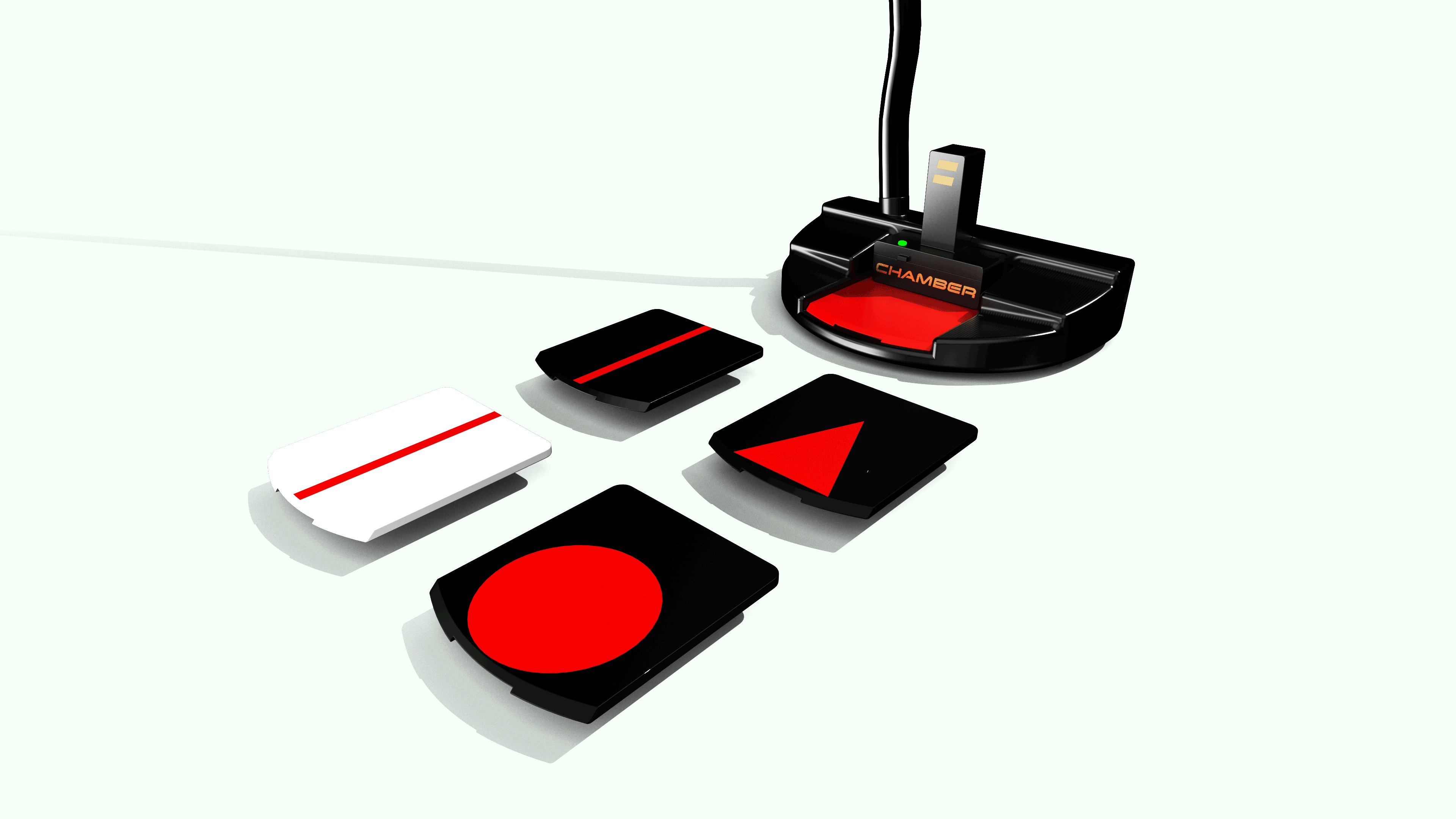 The Chamber Putter with the laser and several alignment guides shown together